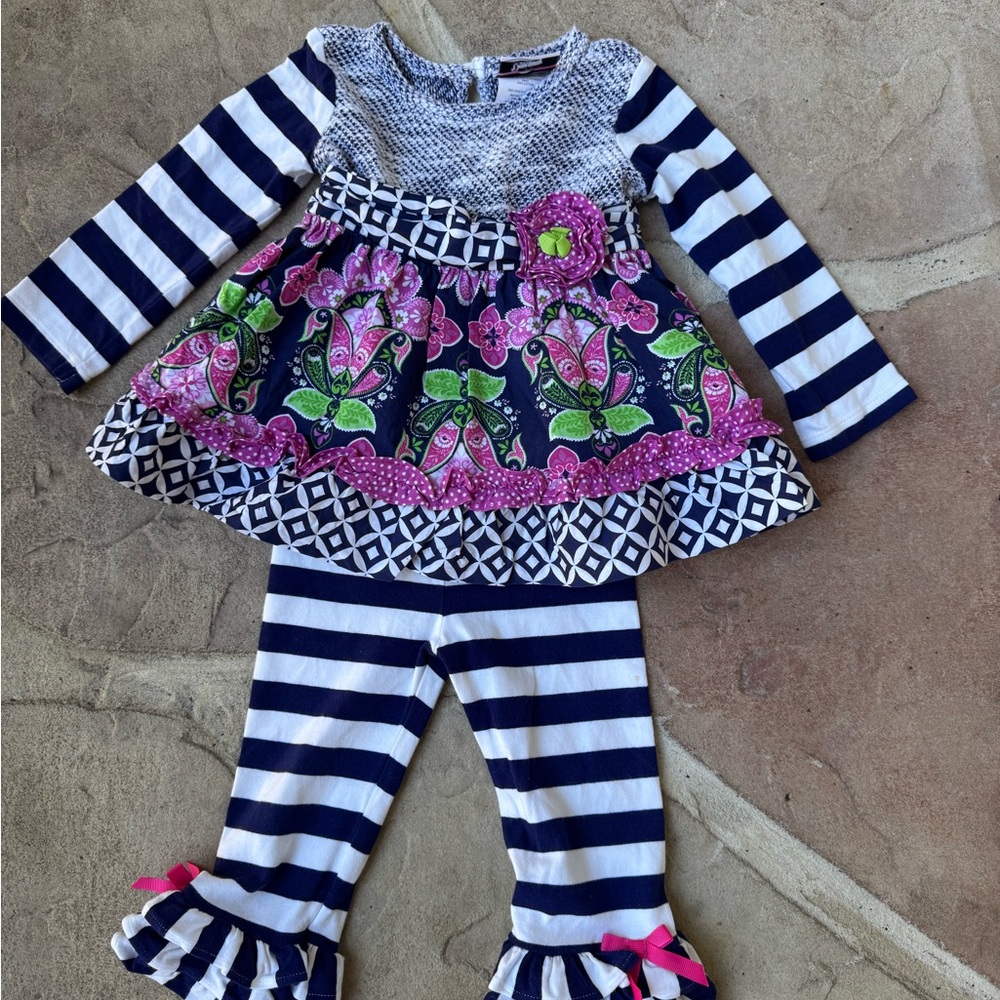 Counting Daisies, Striped, Floral, Outfit, Size 18 Months